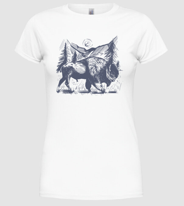 Bizon model alb pe tricou