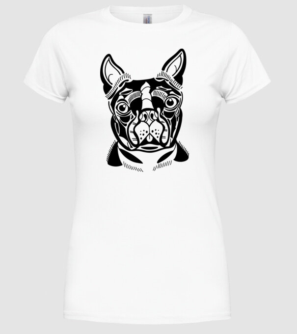 Câine Boston Terrier model alb pe tricou