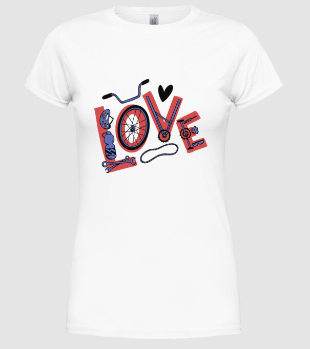 Love Bicicletă model alb pe tricou