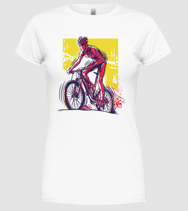 Ciclist model alb pe tricou