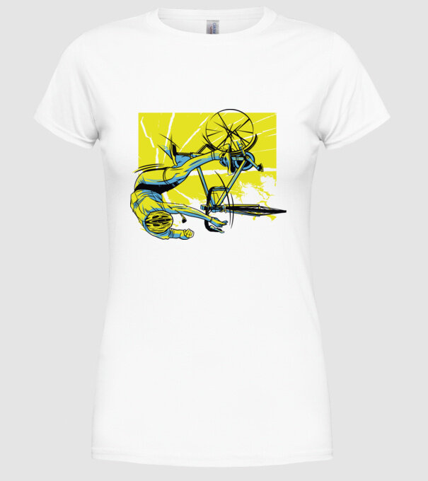 Cădere cu bicicletă model alb pe tricou