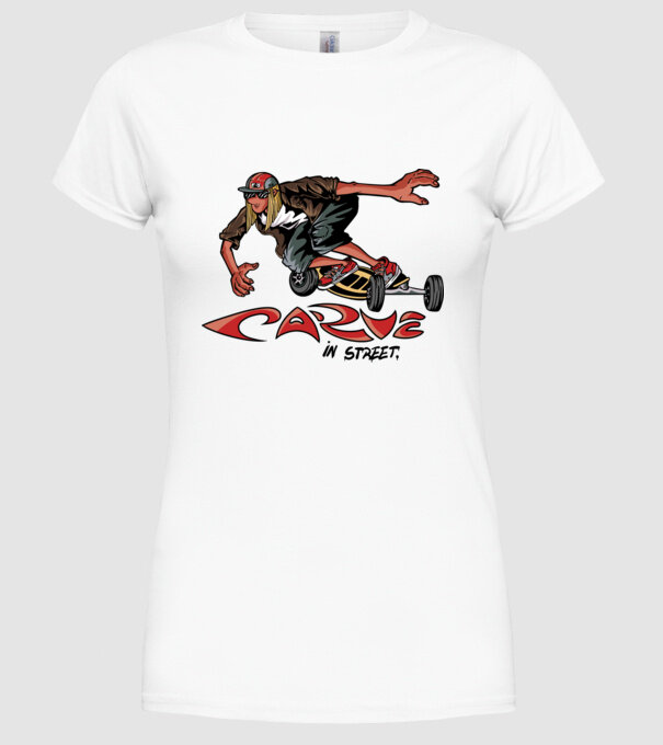 Carveboard Longboard model alb pe tricou