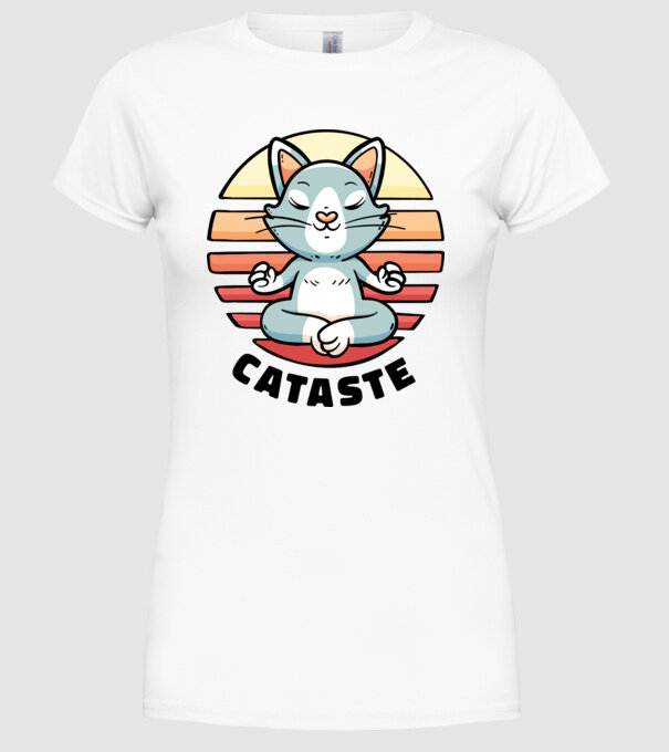 Pisică Cataste meditație model alb pe tricou