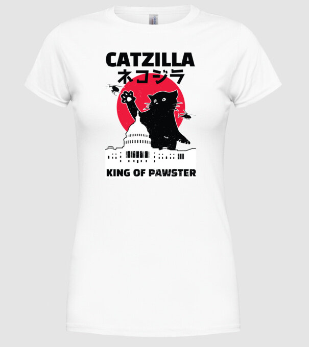 Catzilla - Pisică Godzilla model alb pe tricou