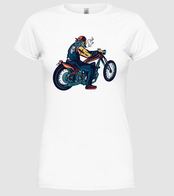 Motociclist Chopper model alb pe tricou