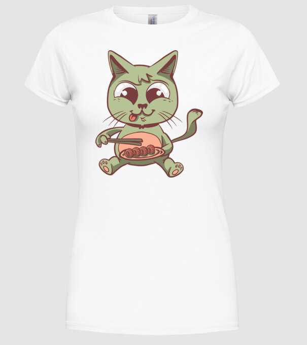 Pisică Sushi model alb pe tricou