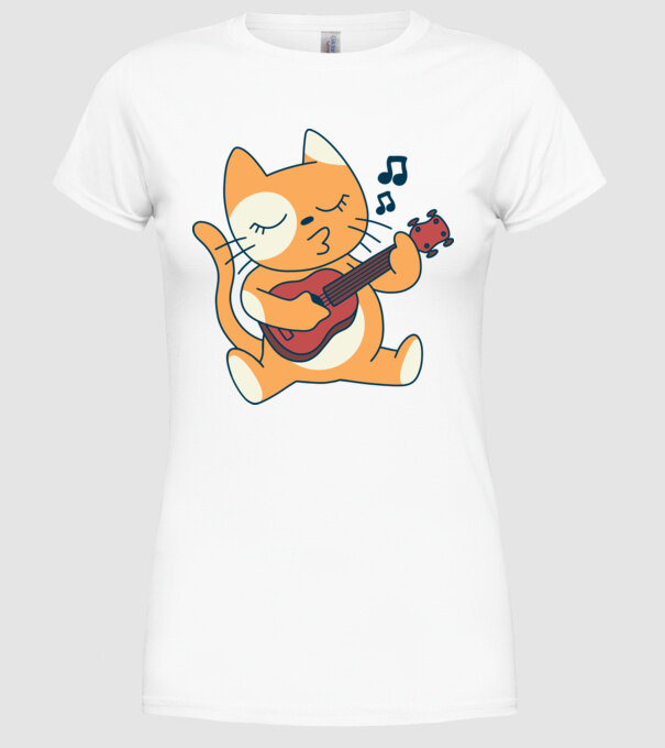 Pisică chitară Ukulele model alb pe tricou