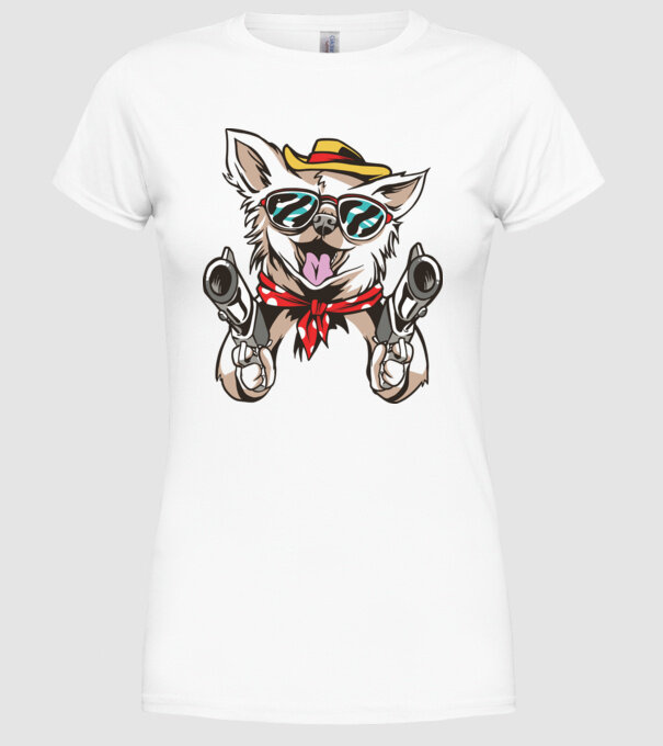 Chihuahua cu Pistol model alb pe tricou