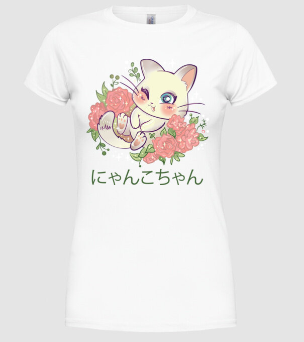 Pisicuță drăguță Anime model alb pe tricou