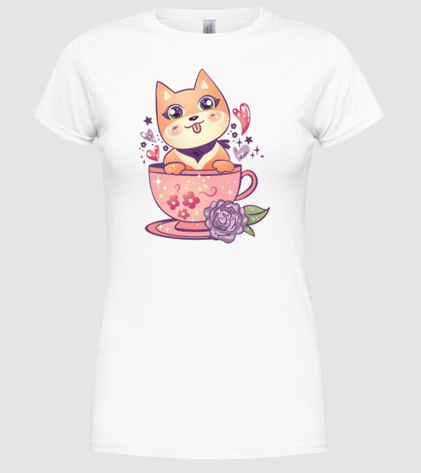 Câine drăguț Anime model alb pe tricou