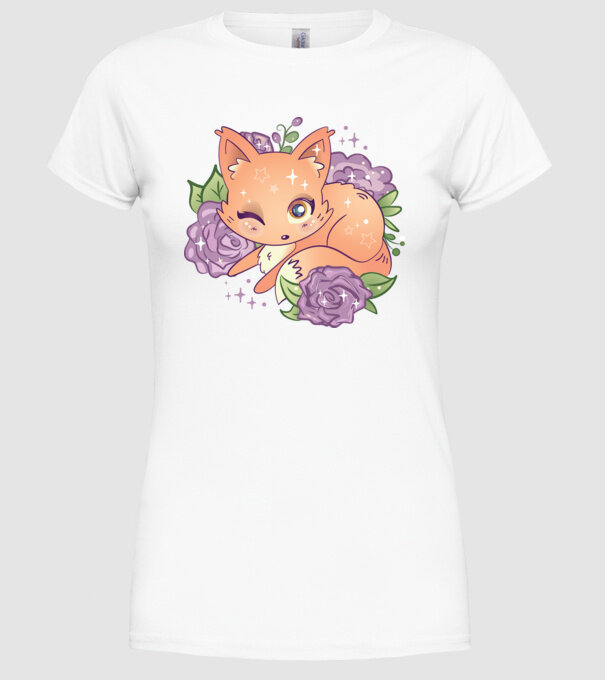 Vulpe Drăguță Anime model alb pe tricou