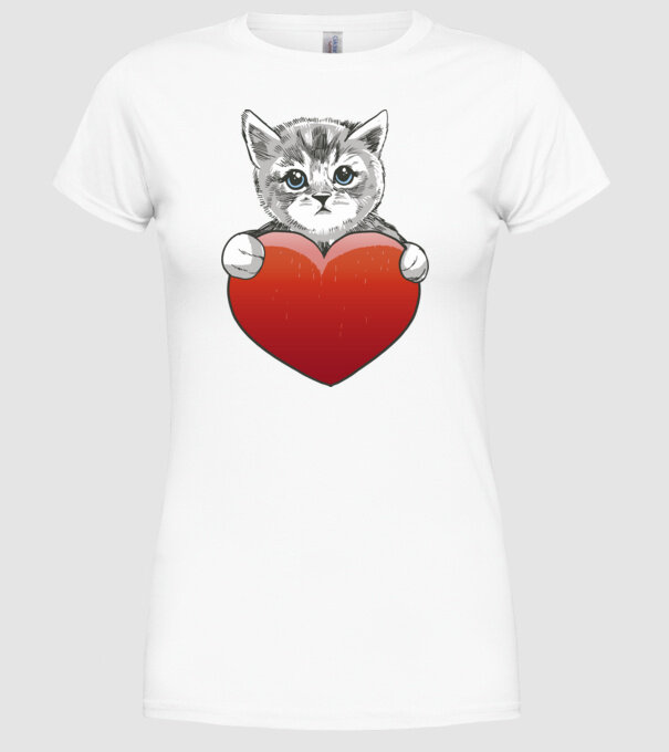 Pisicuță drăguță cu Inimă model alb pe tricou