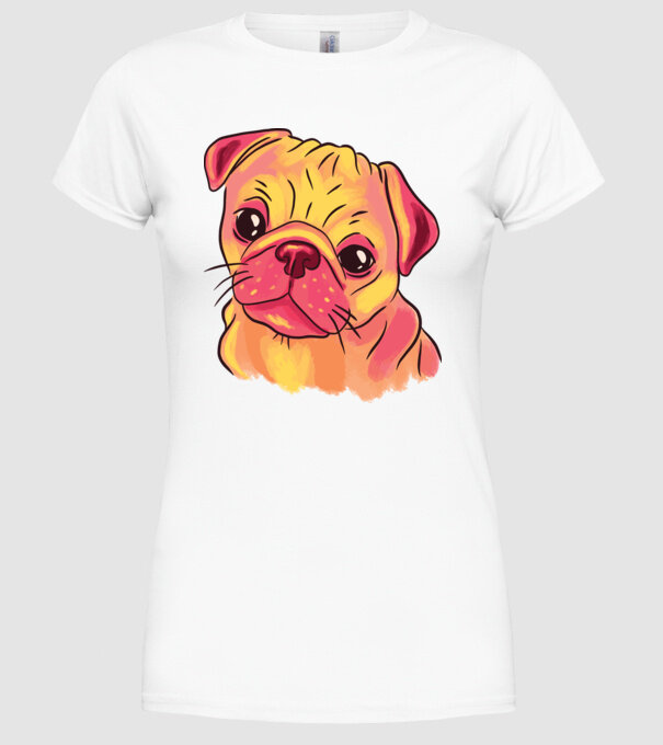 Cap de Mops drăguț model alb pe tricou