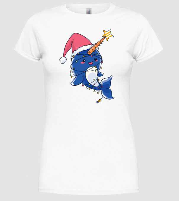 Narval drăguț Moș Crăciun tricou de Crăciun model alb pe tricou