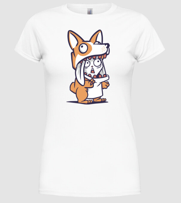 Iepuraș drăguț în costum Corgi model alb pe tricou