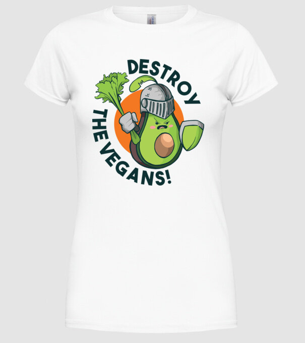 Destroy the Vegans - tricou amuzant războinic Avocado model alb pe tricou