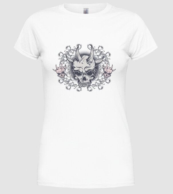Devil Skull model alb pe tricou