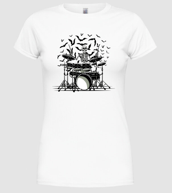 Schelet Baterist model alb pe tricou