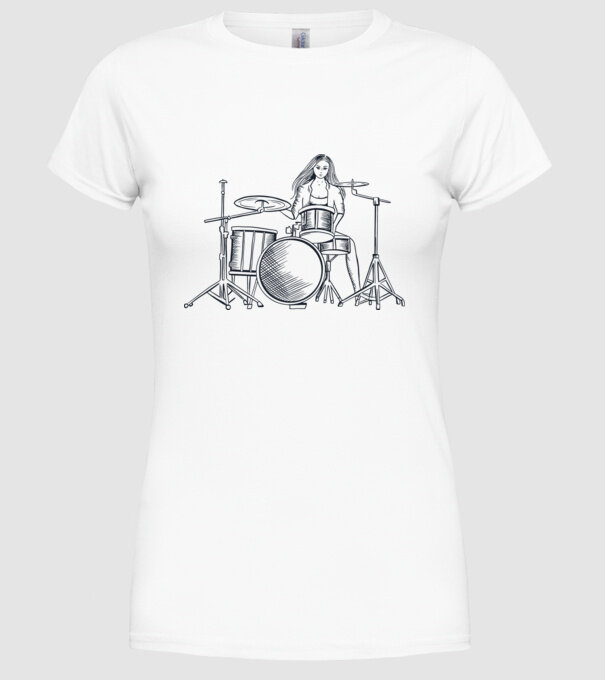 Fată Bateristă model alb pe tricou