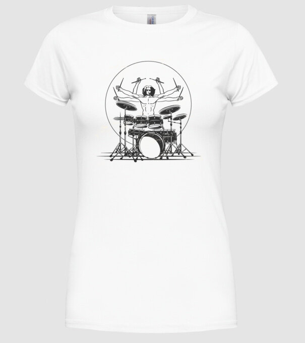 Baterist Vitruvian Da vinci model alb pe tricou