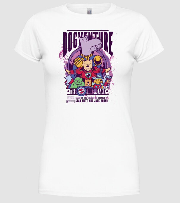 Dogventure The Bone Game model alb pe tricou