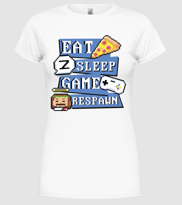 Eat, Sleep, Game respawn model alb pe tricou