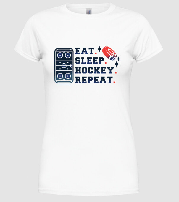 Eat Sleep Hockey Repeat model alb pe tricou
