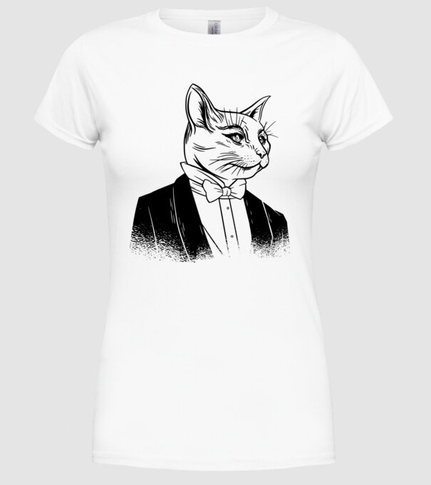 Pisică Elegantă model alb pe tricou