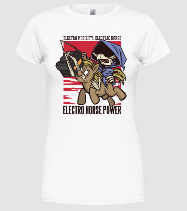 Cai putere electric model alb pe tricou