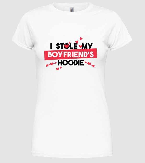 'Am furat puloverul prietenului meu pulover amuzant pentru Valentine''s Day' model alb pe tricou