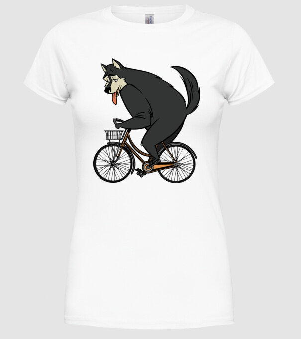 Lup pe bicicletă model alb pe tricou