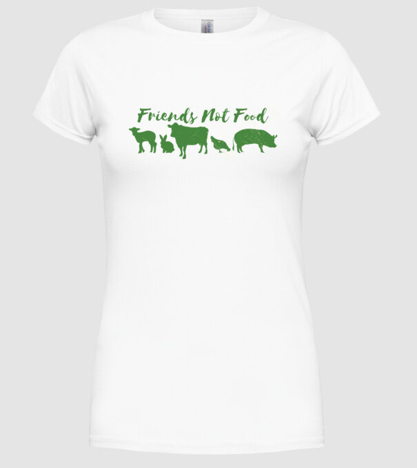 Friends Not Food Vegan model alb pe tricou