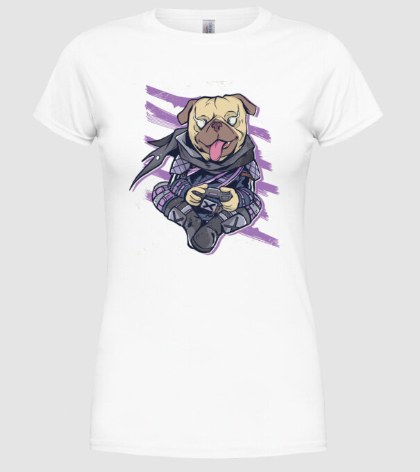 Mops Gamer tricou amuzant cu câine model alb pe tricou