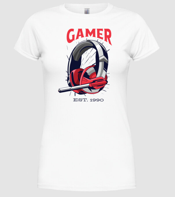 Gamer est. 1990 model alb pe tricou