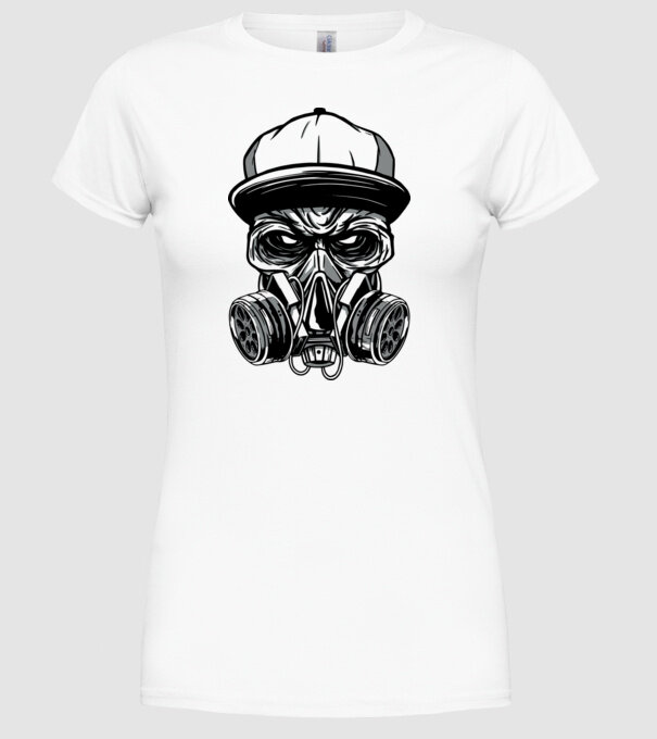 Mască de gaz Craniu model alb pe tricou