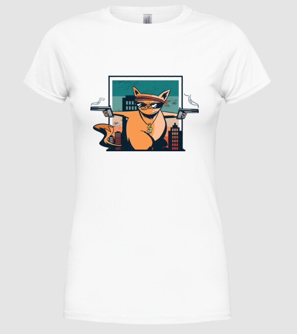 Pisică Gangster model alb pe tricou