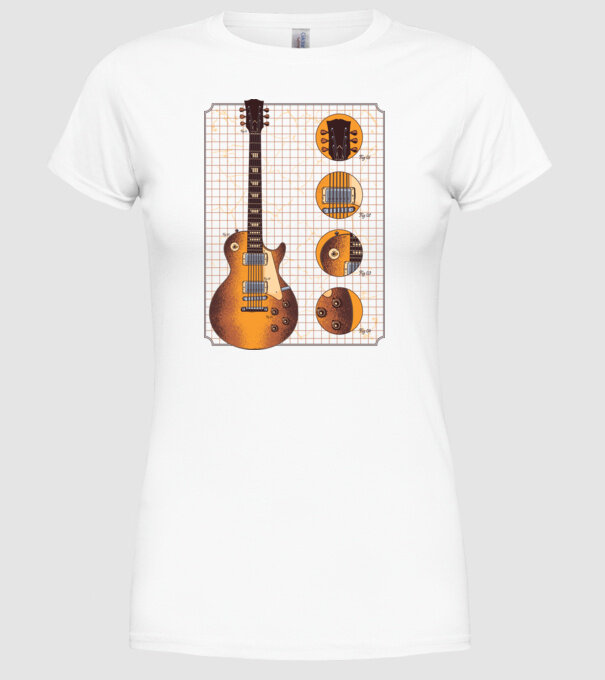 Gibson Chitară desen gold model alb pe tricou
