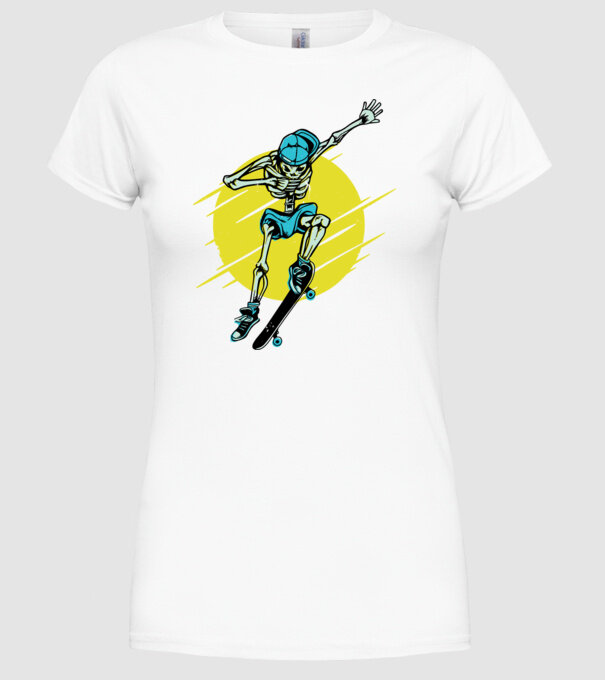 Schelet Skateboarder model alb pe tricou