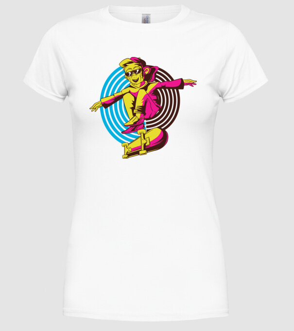 Maimuță Skateboarder model alb pe tricou