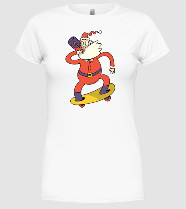 Moș Crăciun Skateboarder model alb pe tricou