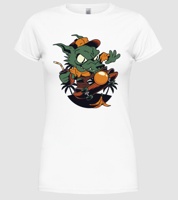 Vârcolac Skateboarder model alb pe tricou