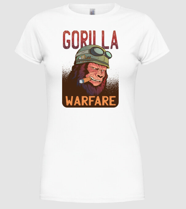 Gorilla Warfare model alb pe tricou