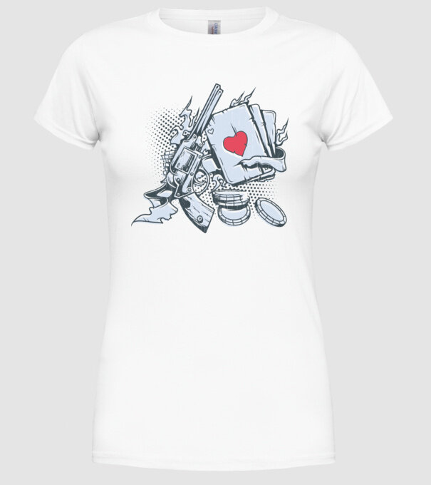 Gun with Cards model alb pe tricou