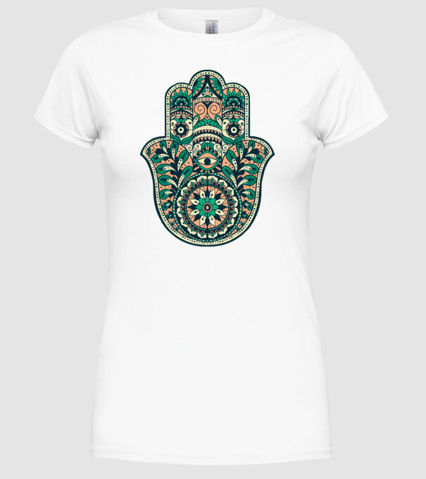 Mână Hamza - Mâna lui Dumnezeu Mandala model alb pe tricou