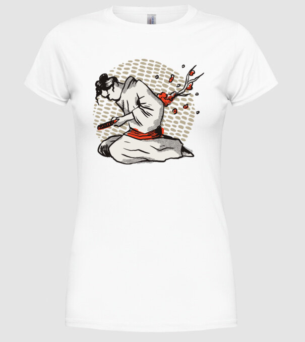 Samurai Harakiri model alb pe tricou