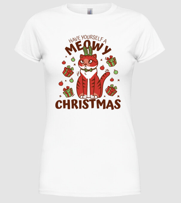 Have yourself a Meowy Christmas - Cicás Karácsony model alb pe tricou