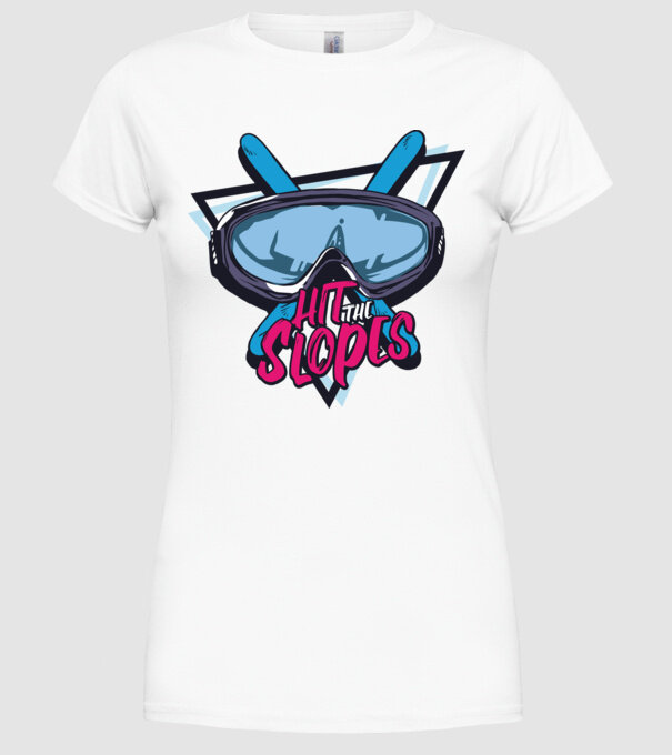 Hit the Slopes - tricou schi model alb pe tricou