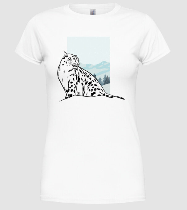Leopard de zăpadă pisică mare model alb pe tricou