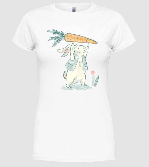 Iepuraș de Paște cu morcov model alb pe tricou