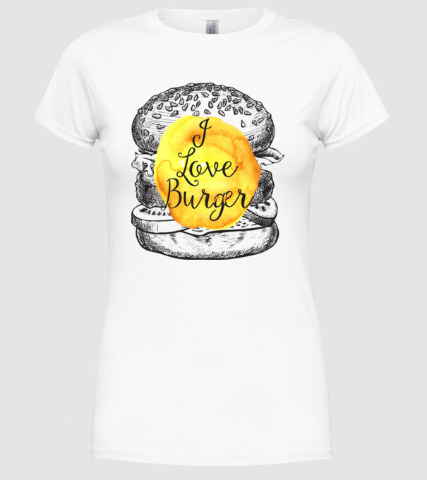 I love burger model alb pe tricou